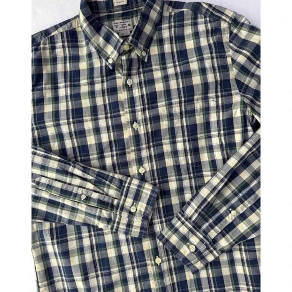 J Crew Quality Woven Shirts Mens MED Madras Plaid Cotton Button Down Long Sleeve